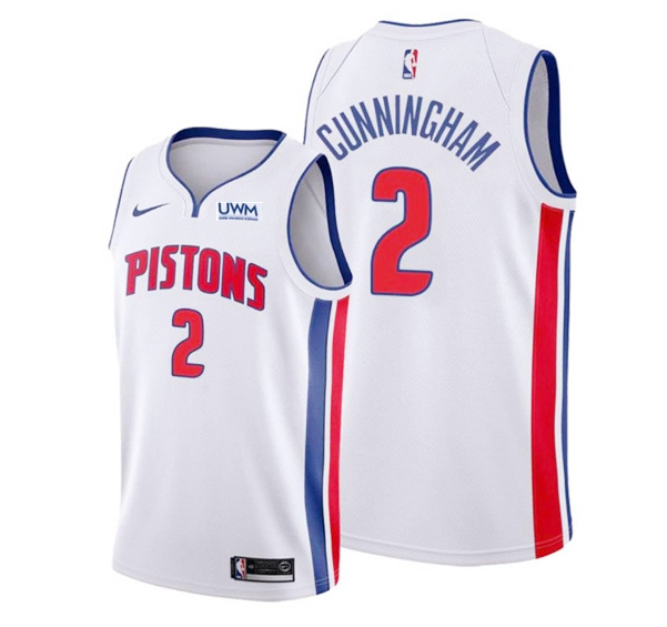 Men's Detroit Pistons #2 Cade Cunningham White Stitched Jersey